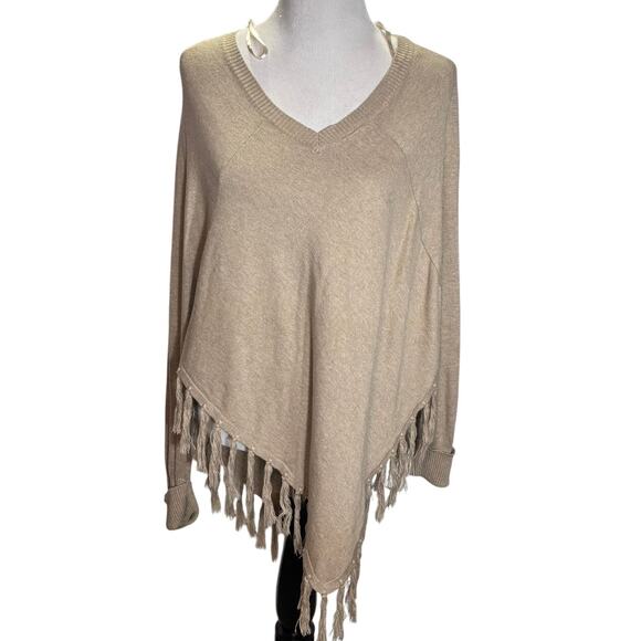Double Zero Beige Fringe Sweater Women’s Small Boho Asymmetrical Knit Top - Picture 1 of 5